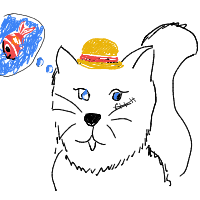 a cat with a hat dreaming about fish with a thought bubble drawing by player-s5vsaqw2h in Artbitrator