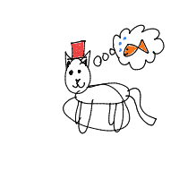 a cat with a hat dreaming about fish with a thought bubble drawing by player-9nbh8im6j in Artbitrator