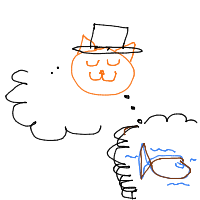 a cat with a hat dreaming about fish with a thought bubble drawing by player-1uhk8eu75 in Artbitrator