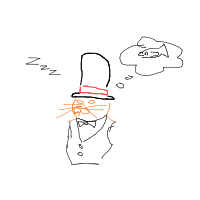 a cat with a hat dreaming about fish with a thought bubble drawing by player-3btgwjozh in Artbitrator