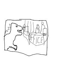 dinosaur in modern office drawing by guest-0fukp4tmi in Artbitrator