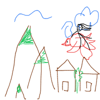 mountains, a dragon rider, fire from the dragon, and a village below drawing by player-kn8szasph in Artbitrator