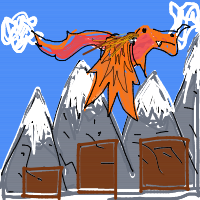 mountains, a dragon rider, fire from the dragon, and a village below drawing by player-2m851rse6 in Artbitrator