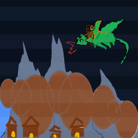 mountains, a dragon rider, fire from the dragon, and a village below drawing by player-n565qab8l in Artbitrator