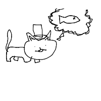 a cat with a hat dreaming about fish with a thought bubble drawing by player-472ctciqq in Artbitrator