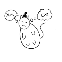 a cat with a hat dreaming about fish with a thought bubble drawing by player-mugq1xscl in Artbitrator