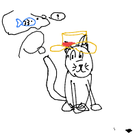 a cat with a hat dreaming about fish with a thought bubble drawing by player-zp41pvxlp in Artbitrator