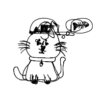 a cat with a hat dreaming about fish with a thought bubble drawing by player-pvk1ugioc in Artbitrator