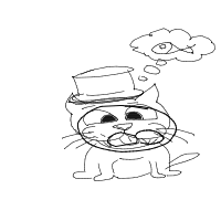a cat with a hat dreaming about fish with a thought bubble drawing by player-0tpcp8qbk in Artbitrator