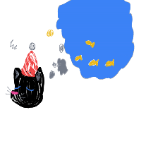 a cat with a hat dreaming about fish with a thought bubble drawing by player-uubwzz95k in Artbitrator