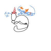 a cat with a hat dreaming about fish with a thought bubble drawing by player-ydk5hjd19 in Artbitrator