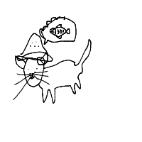 a cat with a hat dreaming about fish with a thought bubble drawing by player-wfv8gdzfg in Artbitrator