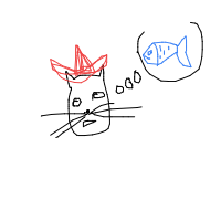 a cat with a hat dreaming about fish with a thought bubble drawing by player-j473ggt9j in Artbitrator