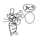 a cat with a hat dreaming about fish with a thought bubble drawing by player-1vb2toxhp in Artbitrator