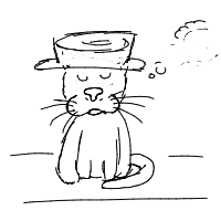 a cat with a hat dreaming about fish with a thought bubble drawing by player-kppiijnv2 in Artbitrator