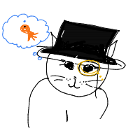 a cat with a hat dreaming about fish with a thought bubble drawing by player-46vqr64ee in Artbitrator