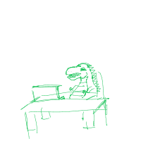dinosaur in modern office drawing by guest-vz9qvk34i in Artbitrator