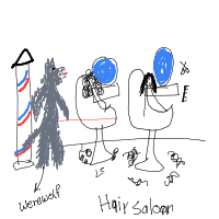 werewolf at hair salon drawing by ellie in Artbitrator