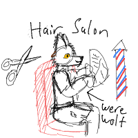 werewolf at hair salon drawing by keitsu in Artbitrator