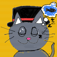a cat with a hat dreaming about fish with a thought bubble drawing by player-q32bnss7c in Artbitrator