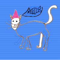 a cat with a hat dreaming about fish with a thought bubble drawing by player-0obotqwjj in Artbitrator