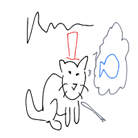 a cat with a hat dreaming about fish with a thought bubble drawing by player-hv8nnqanj in Artbitrator