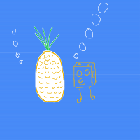 spongebob and patrick next to a pineapple house drawing by player-mez05pznk in Artbitrator