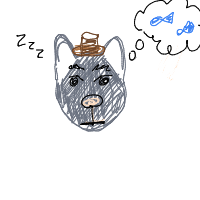 a grumpy cat with a hat dreaming about fish with a thought bubble drawing by player-asljxv8wc in Artbitrator