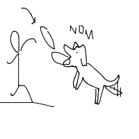 dog catching frisbee drawing by cheesecrum in Artbitrator
