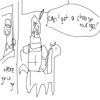 medieval knight at drive-thru drawing by cheesecrum in Artbitrator