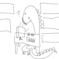 dinosaur in modern office drawing by button_bleh in Artbitrator
