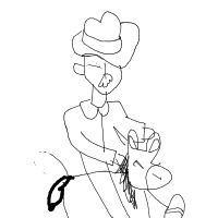 cowboy on tiny horse drawing by venefica in Artbitrator