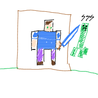 a blocky house with a person and a creeper drawing by player-gz7ure699 in Artbitrator