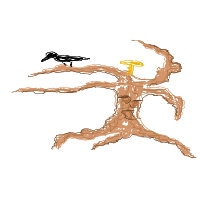 a tree with a face, animals, and glowing mushrooms drawing by player-vhk85366u in Artbitrator