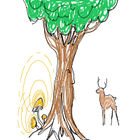 a tree with a face, animals, and glowing mushrooms drawing by player-w7p9f9ptk in Artbitrator