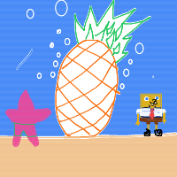 SpongeBob and Patrick next to a pineapple house drawing by player-kfii4lb20 in Artbitrator