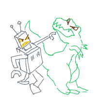 robot vs dinosaur drawing by Hey in Artbitrator