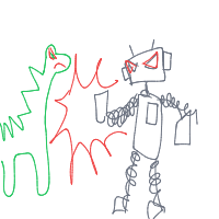 robot vs dinosaur drawing by Черри in Artbitrator