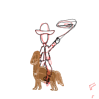 cowboy on tiny horse drawing by art_00 in Artbitrator