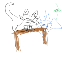 cat knocking things off table drawing by otter_and_seal in Artbitrator