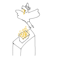 seagull stealing chips drawing by kroket in Artbitrator