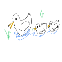 duck leading ducklings drawing by cabbages in Artbitrator