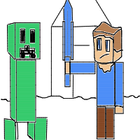 a blocky house with a person and a creeper drawing by player-rykqa251z in Artbitrator