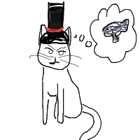 a grumpy cat with a hat dreaming about fish with a thought bubble drawing by player-9cpq5oqqu in Artbitrator