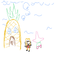 spongebob and patrick next to a pineapple house drawing by player-sf3wznggy in Artbitrator