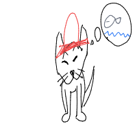 a grumpy cat with a hat dreaming about fish with a thought bubble drawing by player-0jib6um27 in Artbitrator
