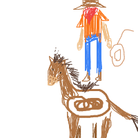 cowboy on tiny horse drawing by someonewillingtodraw in Artbitrator