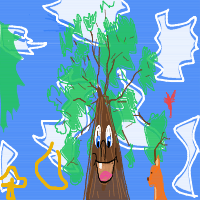 a tree with a face, animals, and glowing mushrooms drawing by player-otn35tf6e in Artbitrator