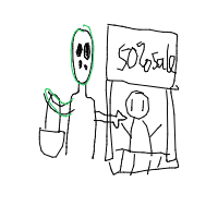 alien at grocery store drawing by phunzn2610 in Artbitrator