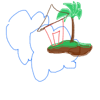a floating island with a house and a waterfall off the edge drawing by player-kwtvznccz in Artbitrator